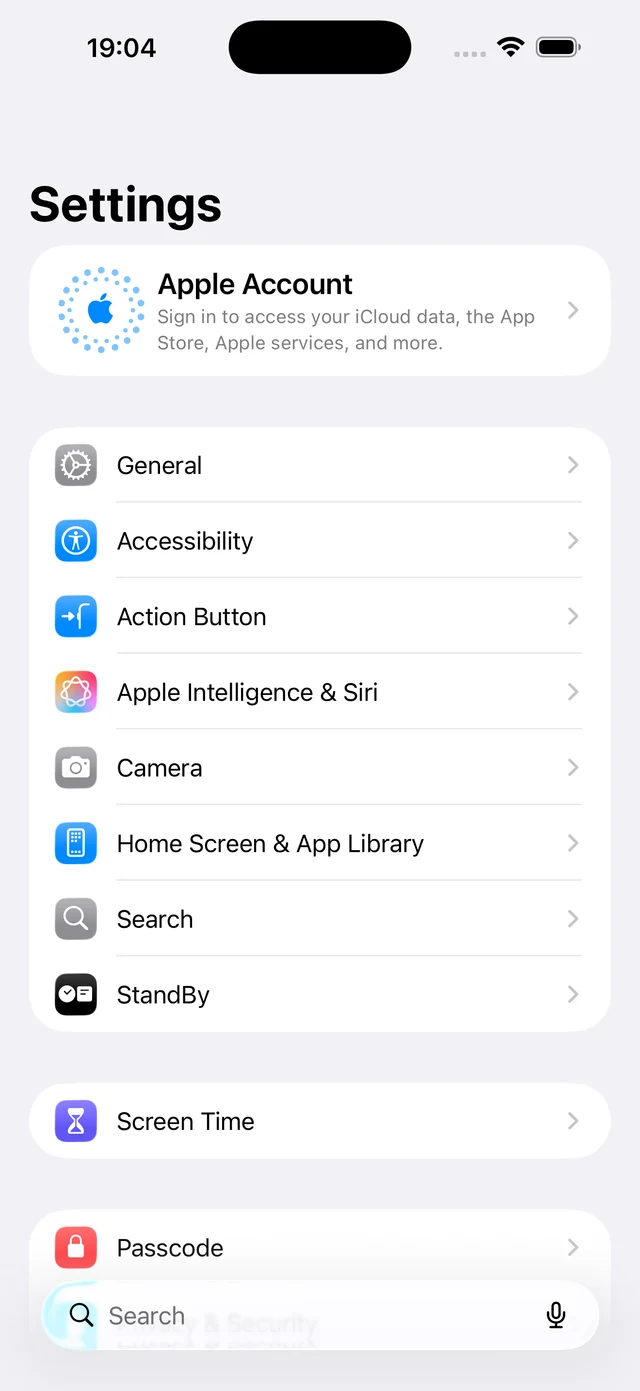 ③ Open Settings on your iPhone and find Accessibility. This is a real Simulator screenshot of the Settings entry point.